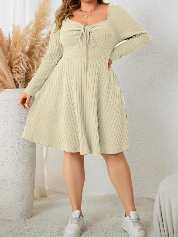KATE™ - Robe trapèze côtelée à encolure en cœur, grande taille, pour l'automne