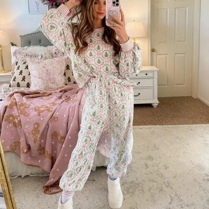 AUBREY™ - Ensemble Loungewear Confortable à Imprimé Nœuds de Noël