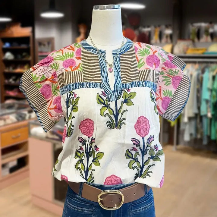 ELOUISA™ - Haut fleuri mélangé doux et vintage