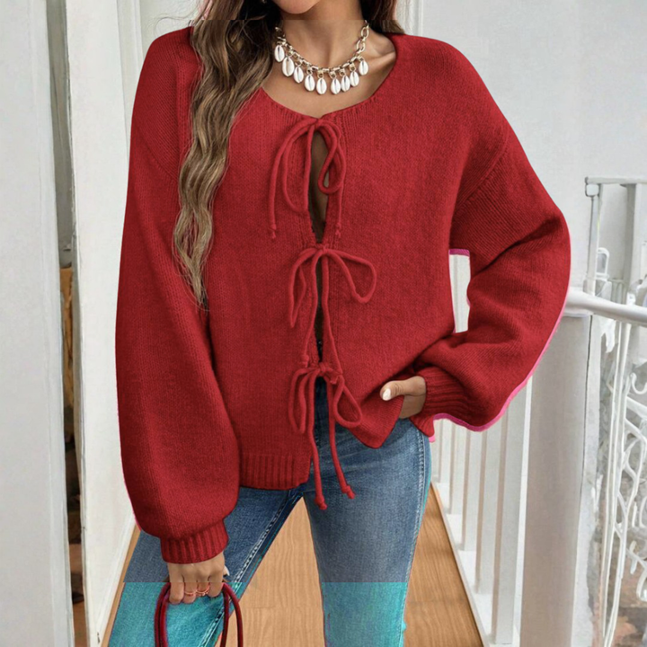 ADRIENNE™ - Cardigan chic à manches longues, col rond et lien à nouer sur le devant