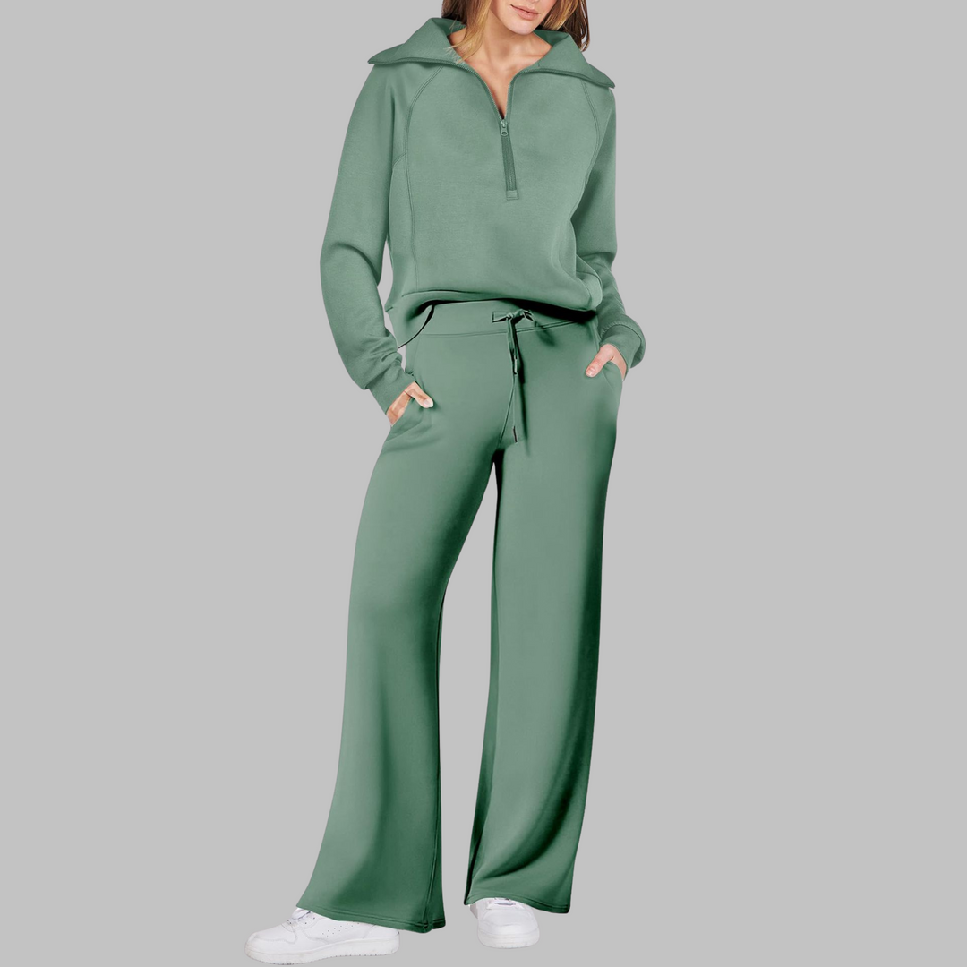 UDAY™ - Ensemble sweat-shirt demi-zip confortable et pantalon large