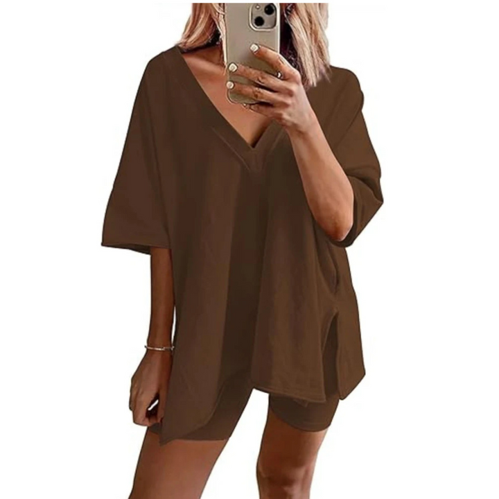 RAMLYN™ – Ensemble décontracté surdimensionné col en V et short