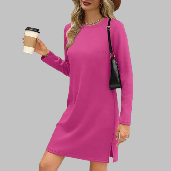 TATLO™ - Robe Courte Décontractée à Manches Longues et Col Rond