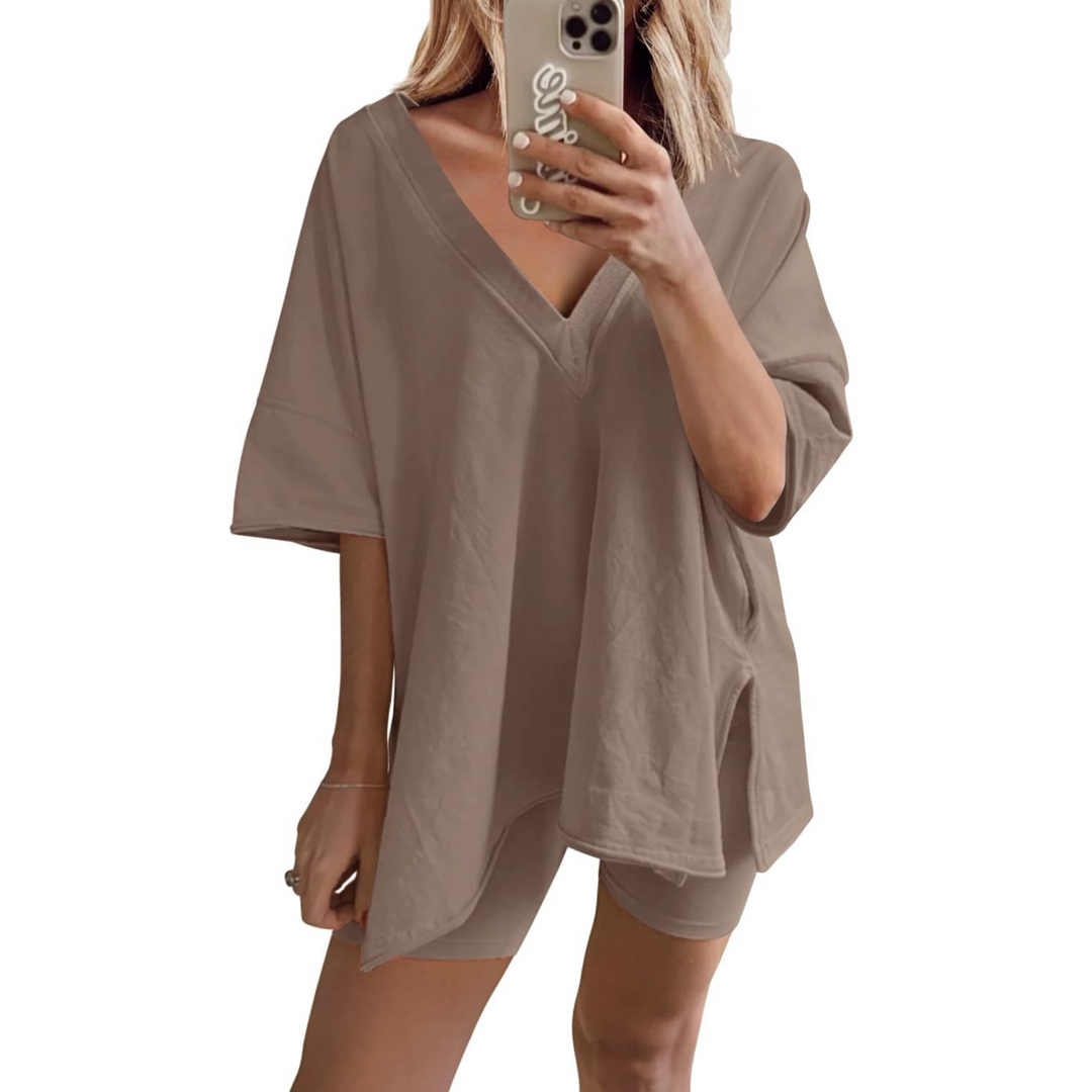 RAMLYN™ – Ensemble décontracté surdimensionné col en V et short