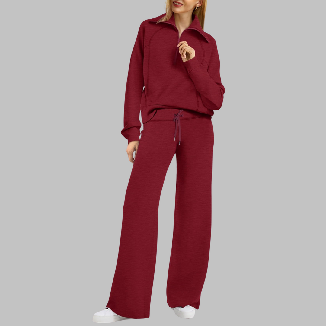 UDAY™ - Ensemble sweat-shirt demi-zip confortable et pantalon large