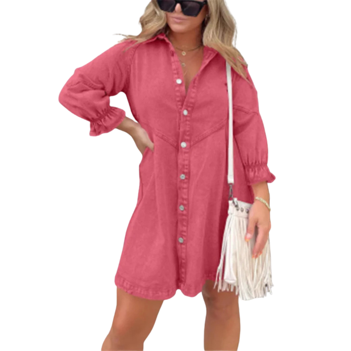 MARENE™ - Robe courte élégante lavée à manches bouffantes