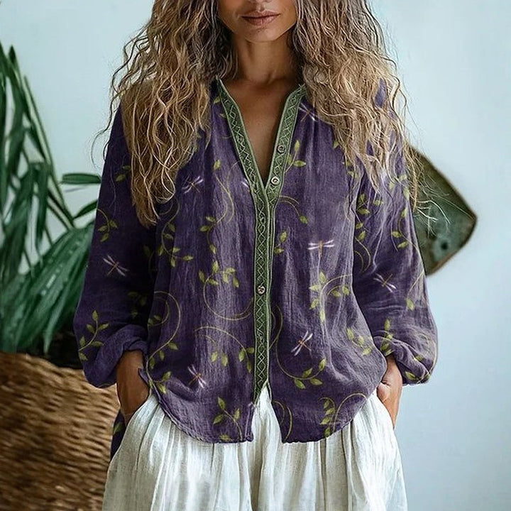 Brianna | Chemisier à imprimé feuilles vintage