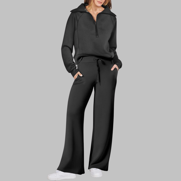 UDAY™ - Ensemble sweat-shirt demi-zip confortable et pantalon large