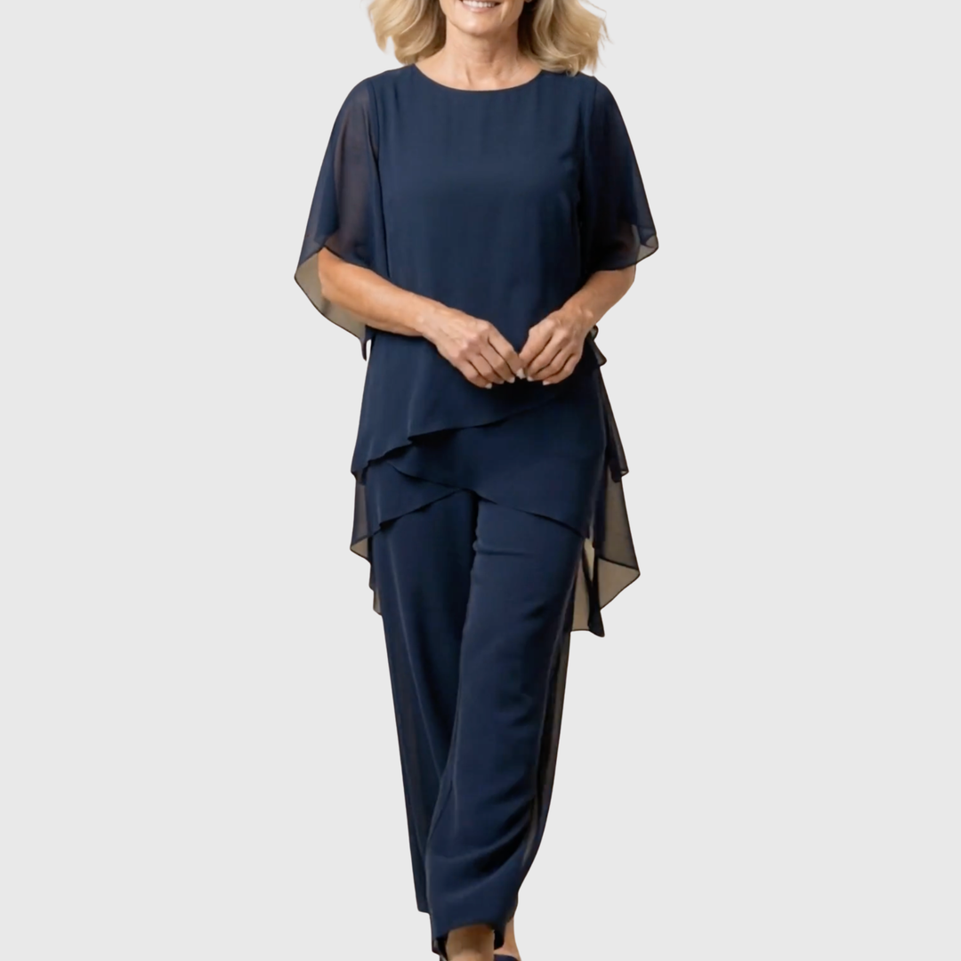 Linda | Tailleur-pantalon avec pantalon palazzo drapé