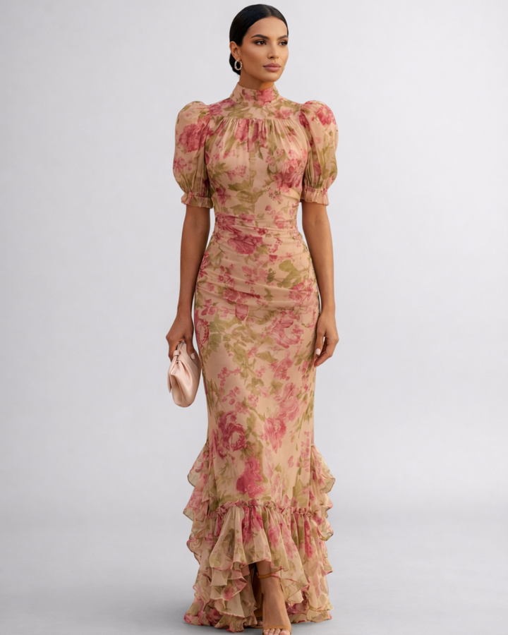 Rosario | Elegant Long Floral Chiffon Gown