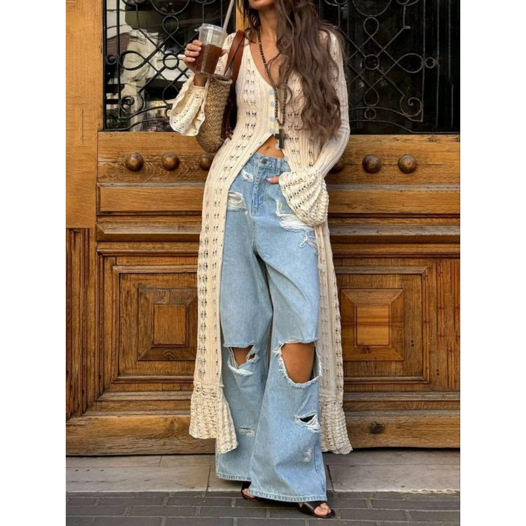 ADOWBI™ - Cardigan ajusté à boutons et manches à volants chic