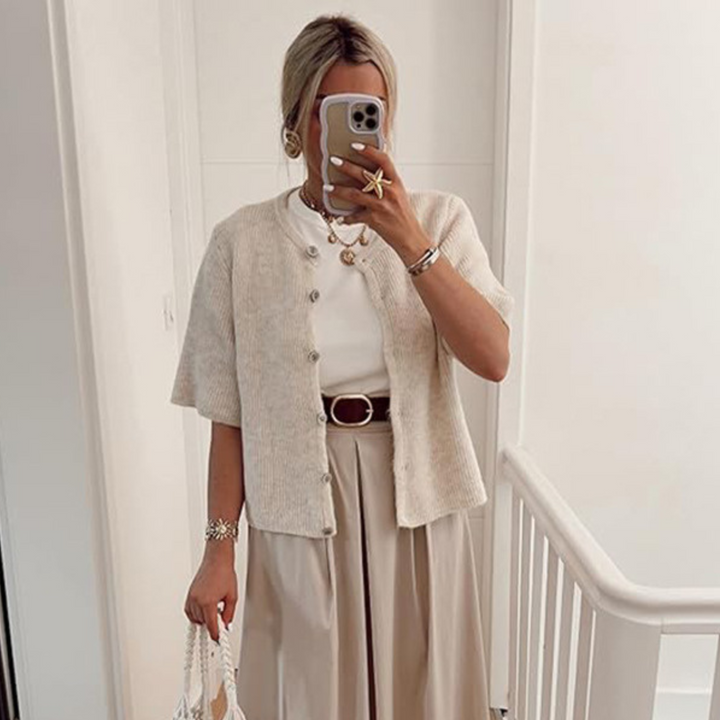 VISAIA™ – Cardigan boutonné léger à manches courtes