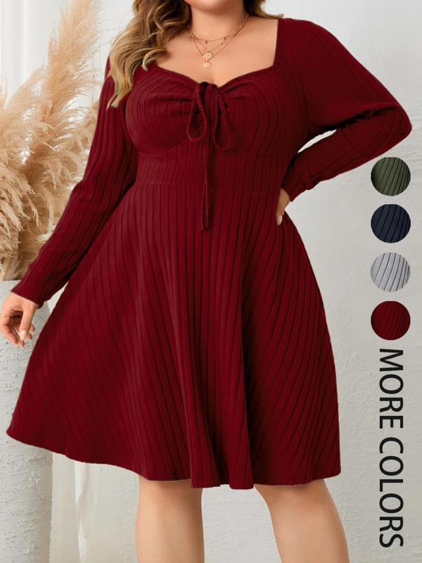 KATE™ - Robe trapèze côtelée à encolure en cœur, grande taille, pour l'automne