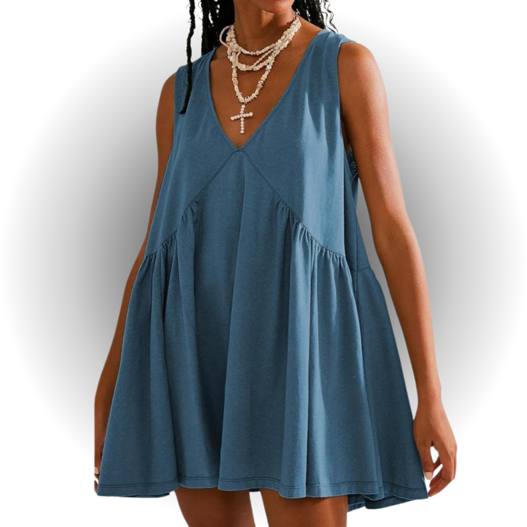 GARNETH™ – Mini Robe d'Été Décontractée sans Manches Col V