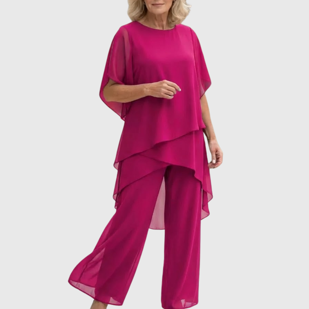Linda | Tailleur-pantalon avec pantalon palazzo drapé