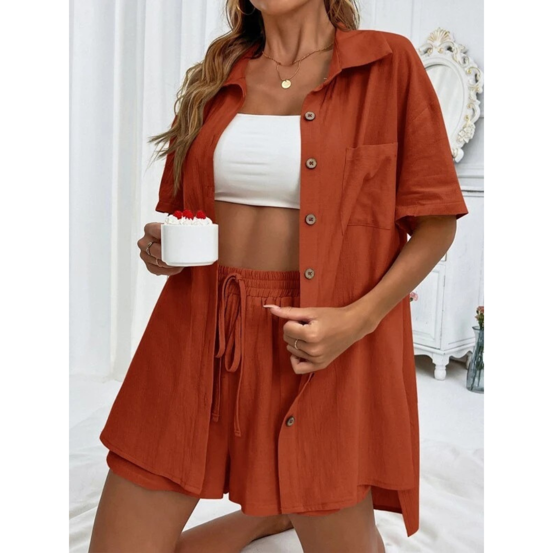 KRISTINE™ – Ensemble décontracté d'été avec chemise boutonnée