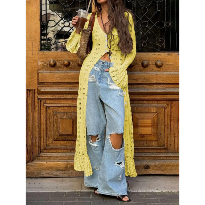 ADOWBI™ - Cardigan ajusté à boutons et manches à volants chic