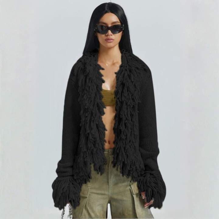 TALAYAH™ - Cardigan ouvert à manches longues et franges chic