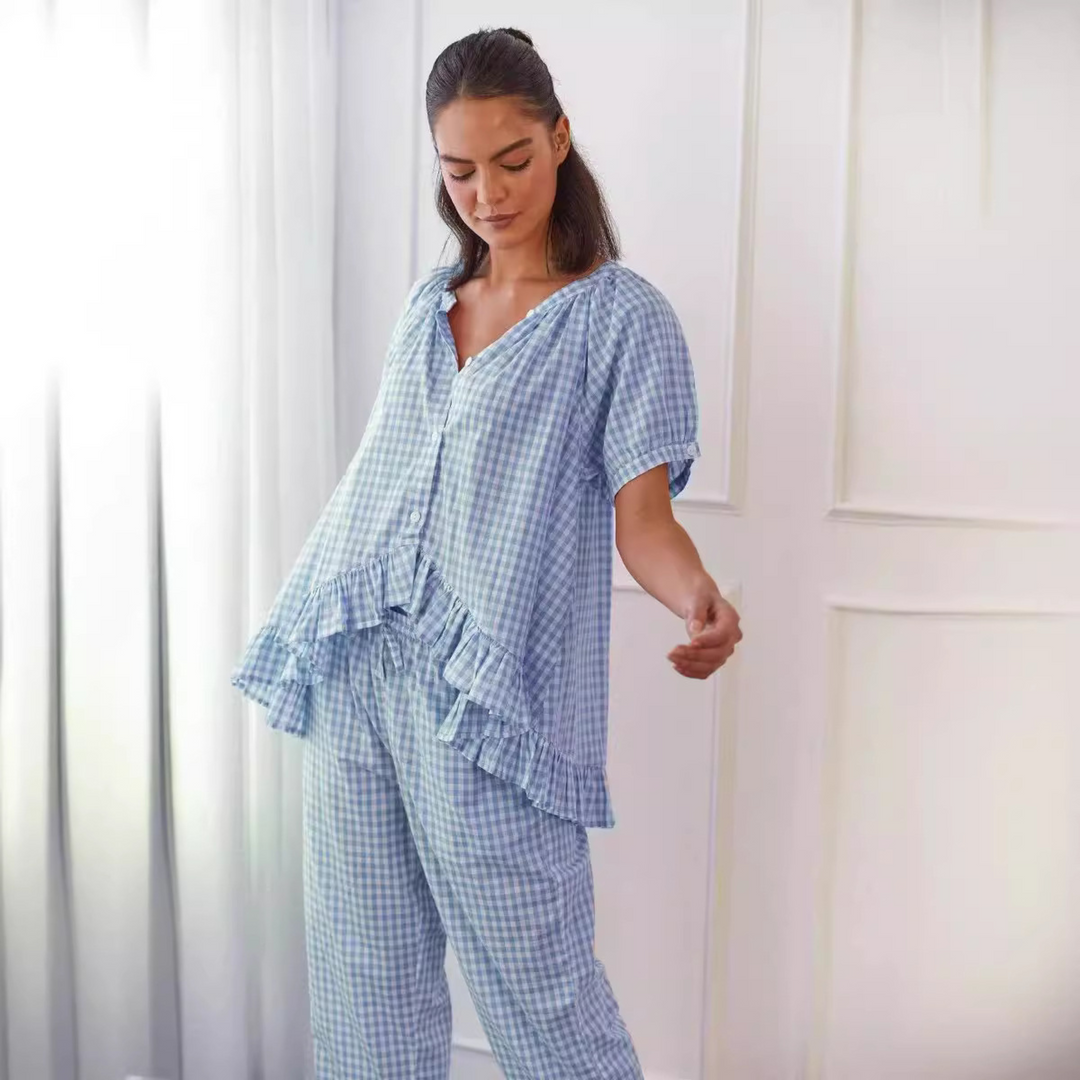 NEVERLAND™ - Ensemble décontracté haut à manches bouffantes et pantalon à carreaux
