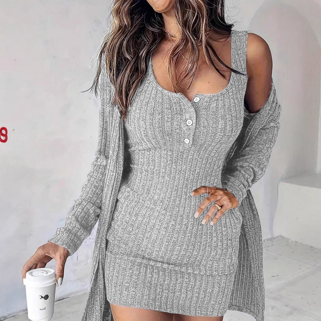 WILLA™ - Robe Manteau Deux Pièces Nervurée Chic