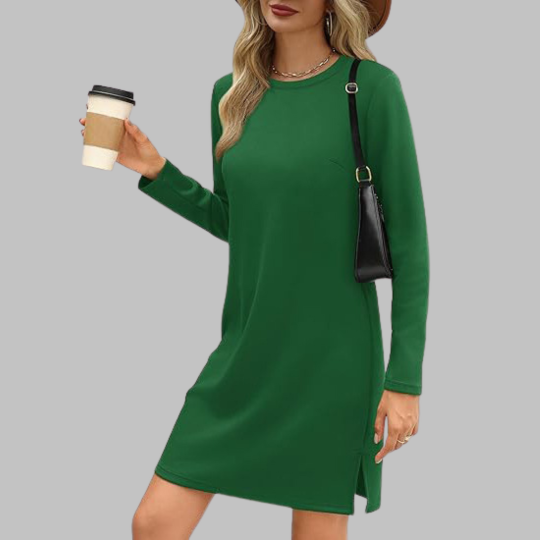 TATLO™ - Robe Courte Décontractée à Manches Longues et Col Rond