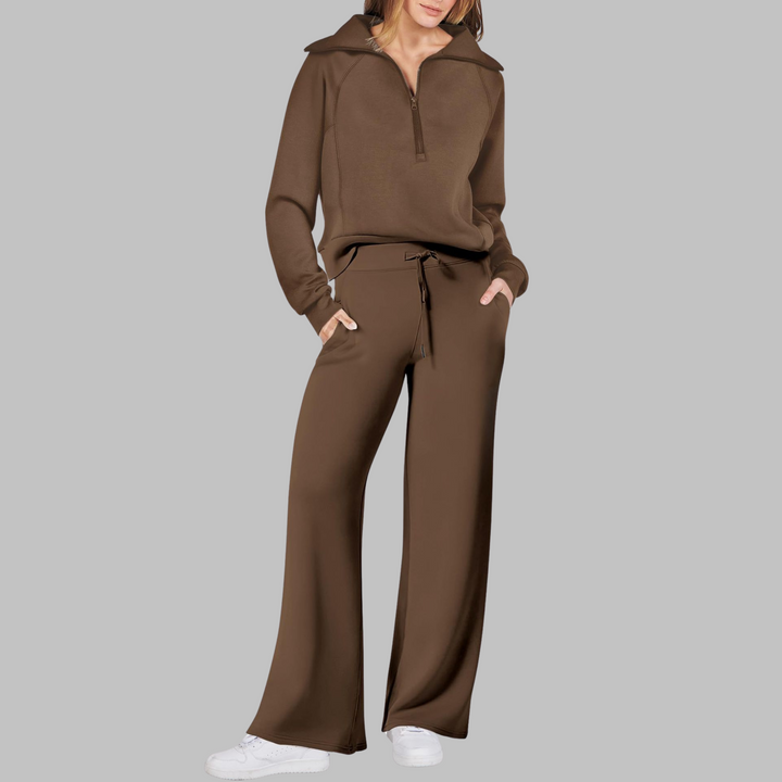 UDAY™ - Ensemble sweat-shirt demi-zip confortable et pantalon large