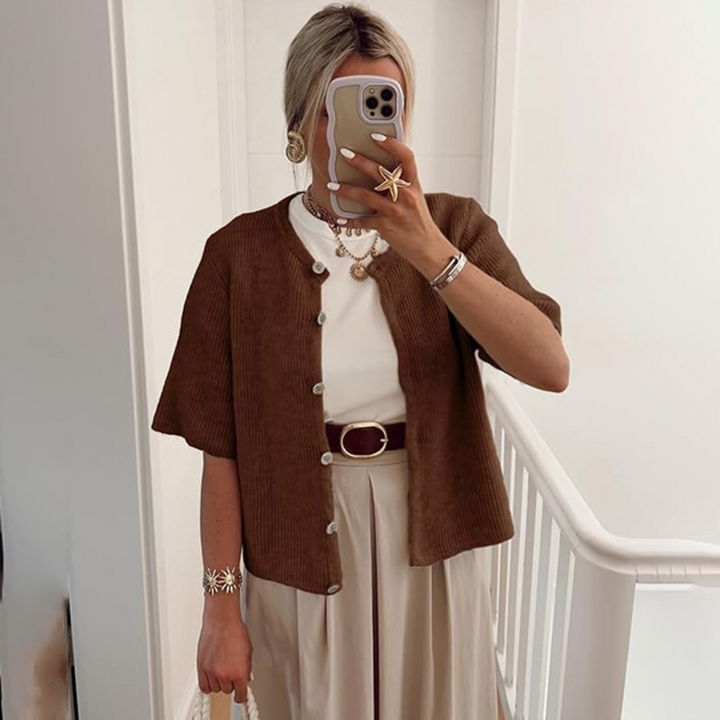 VISAIA™ – Cardigan boutonné léger à manches courtes