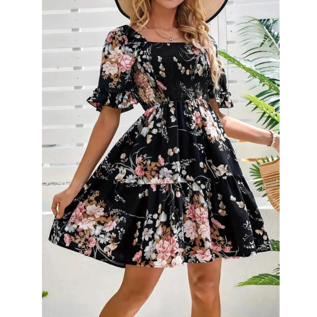 ISOLDE™ – Robe d'été vintage fleurie à manches volantées