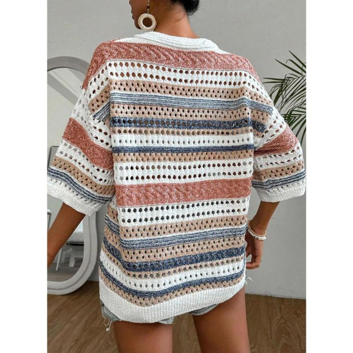 KELISE™ – Haut d'été décontracté en crochet à rayures et col en V