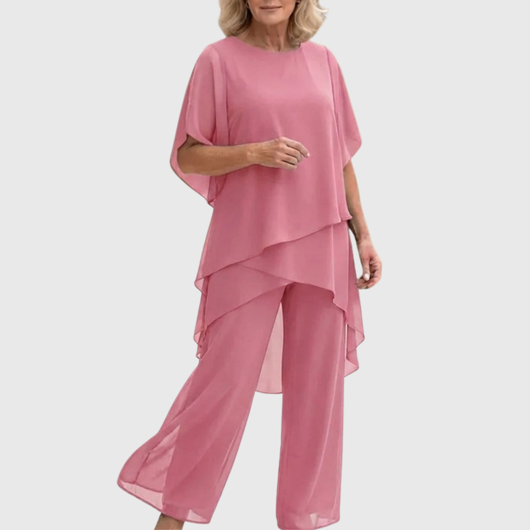 Linda | Tailleur-pantalon avec pantalon palazzo drapé