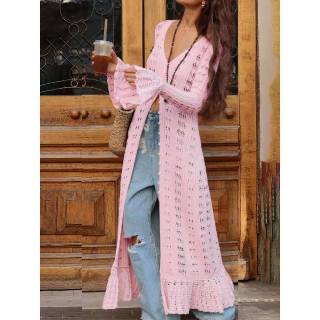 ADOWBI™ - Cardigan ajusté à boutons et manches à volants chic