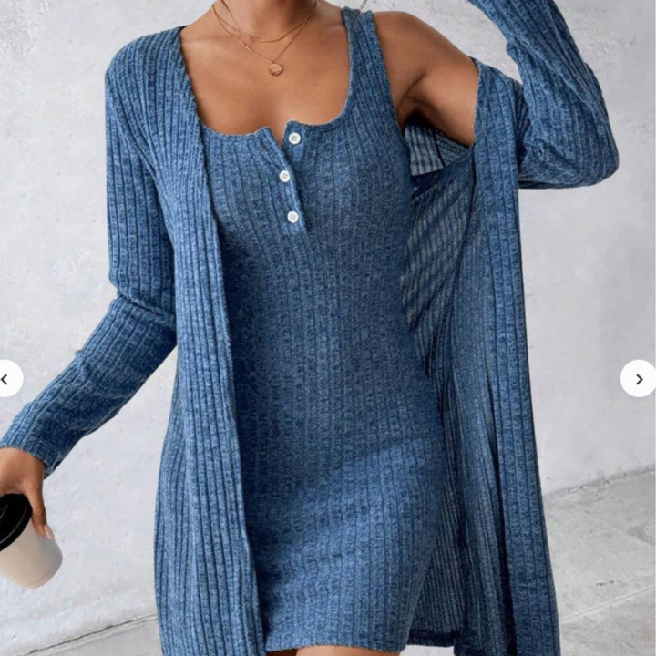 WILLA™ - Robe Manteau Deux Pièces Nervurée Chic