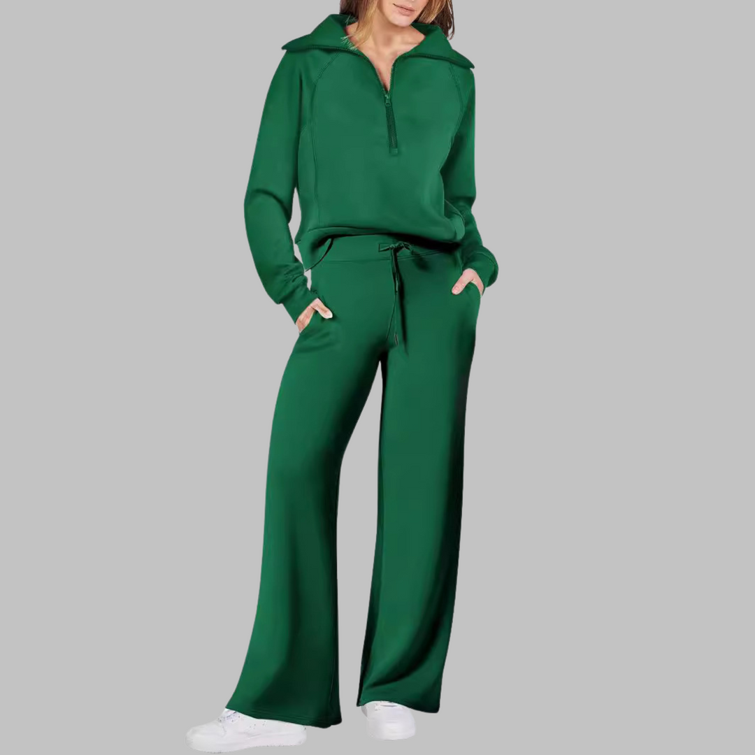 UDAY™ - Ensemble sweat-shirt demi-zip confortable et pantalon large