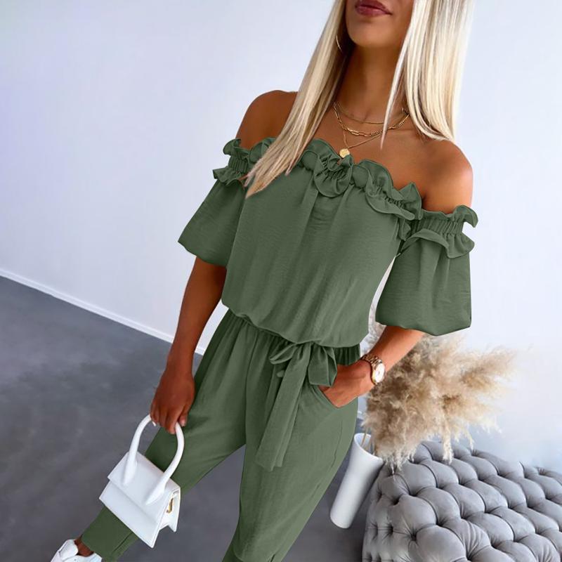 Combinaison CAMILA™ – Chic à épaules dénudées et volant à nouer à la taille