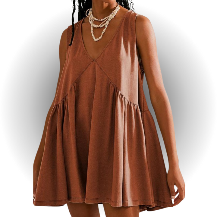 GARNETH™ – Mini Robe d'Été Décontractée sans Manches Col V