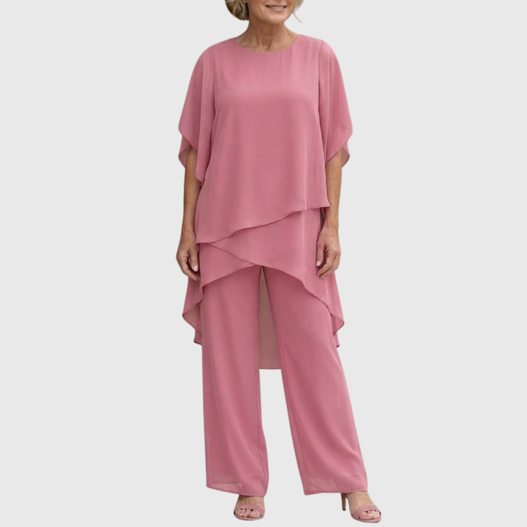 Linda | Tailleur-pantalon avec pantalon palazzo drapé