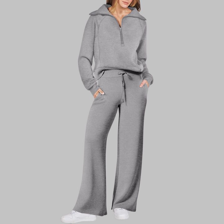 UDAY™ - Ensemble sweat-shirt demi-zip confortable et pantalon large