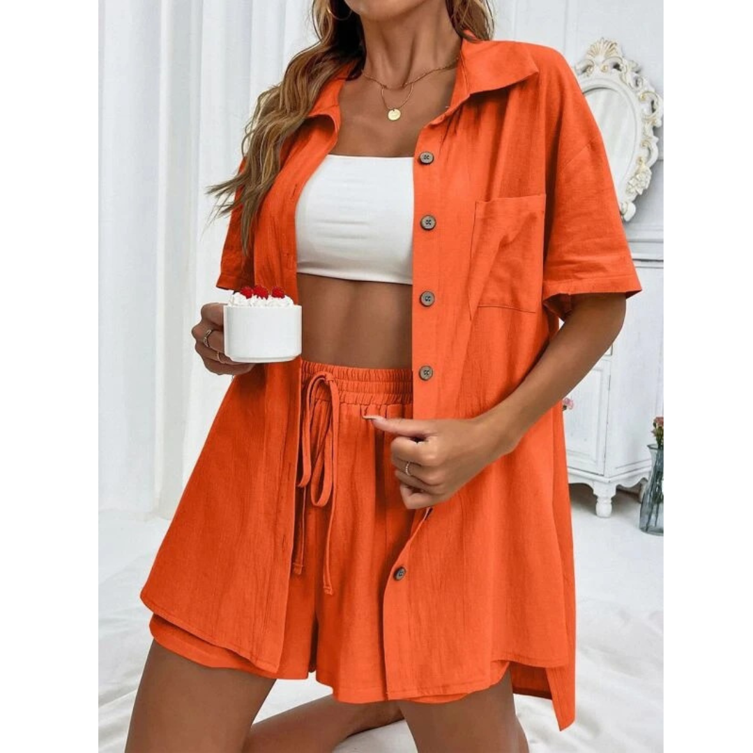 KRISTINE™ – Ensemble décontracté d'été avec chemise boutonnée