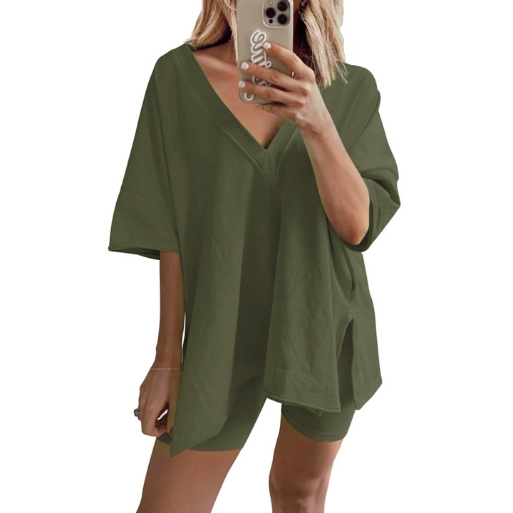 RAMLYN™ – Ensemble décontracté surdimensionné col en V et short