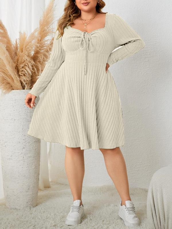 KATE™ - Robe trapèze côtelée à encolure en cœur, grande taille, pour l'automne