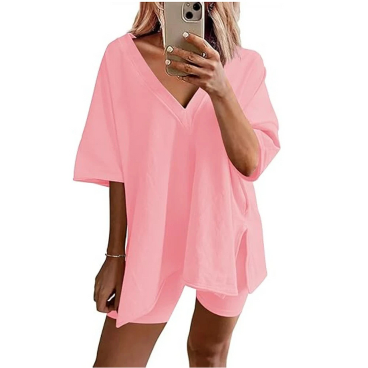 RAMLYN™ – Ensemble décontracté surdimensionné col en V et short