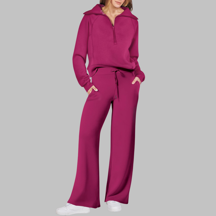 UDAY™ - Ensemble sweat-shirt demi-zip confortable et pantalon large