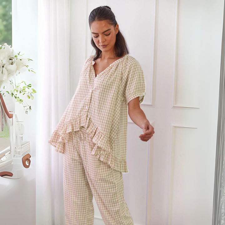 NEVERLAND™ - Ensemble décontracté haut à manches bouffantes et pantalon à carreaux