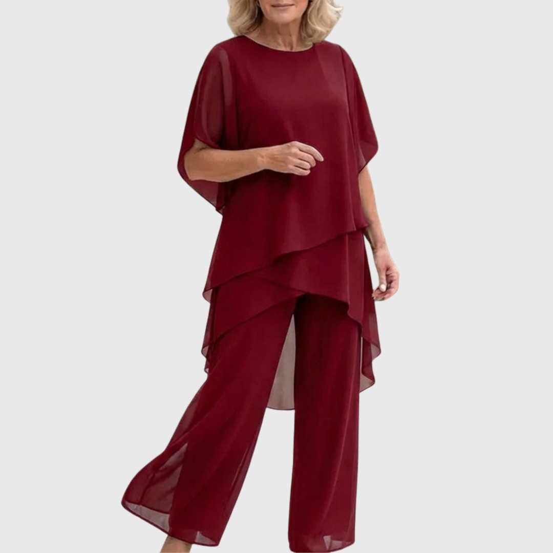 Linda | Tailleur-pantalon avec pantalon palazzo drapé
