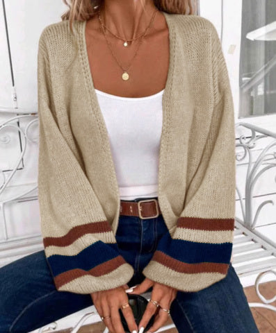 JANTHE™ - Cardigan rayé confortable à manches lanternes et ouvert sur le devant