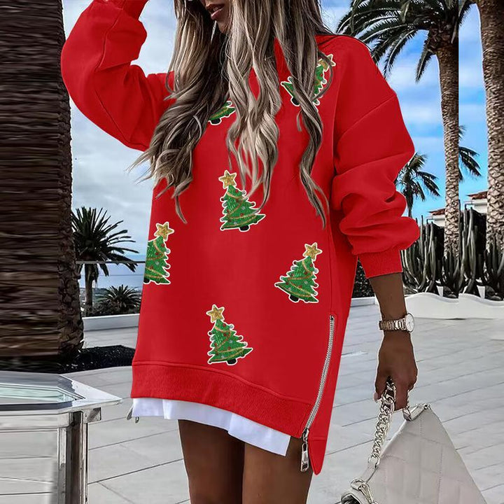 JULIA™ - Pull en maille à motif sapin de Noël avec fente zippée