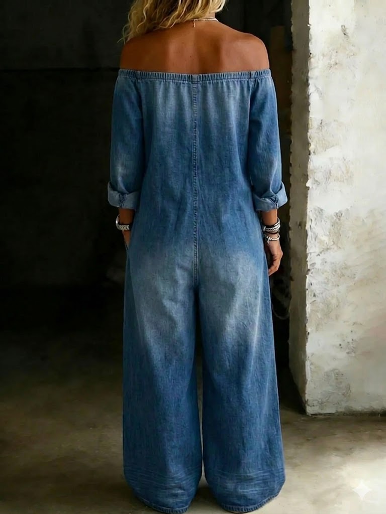 Cheryl | Combinaison en jean à épaules dénudées