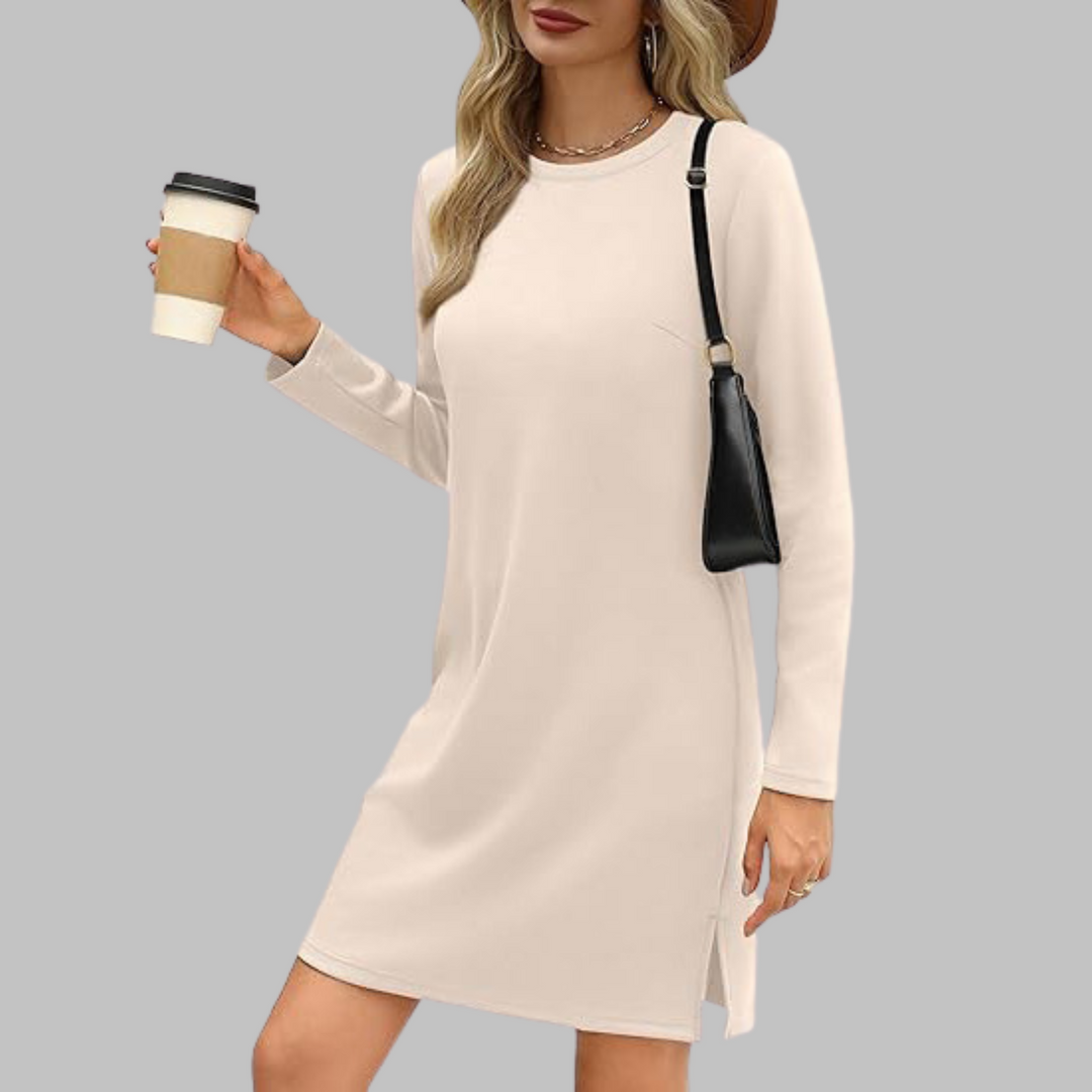 TATLO™ - Robe Courte Décontractée à Manches Longues et Col Rond
