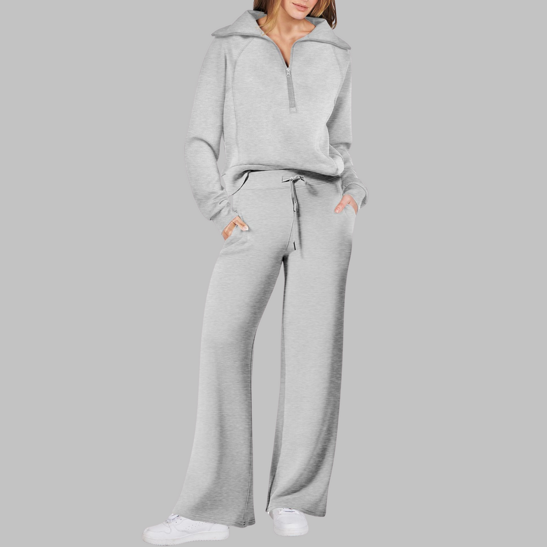 UDAY™ - Ensemble sweat-shirt demi-zip confortable et pantalon large