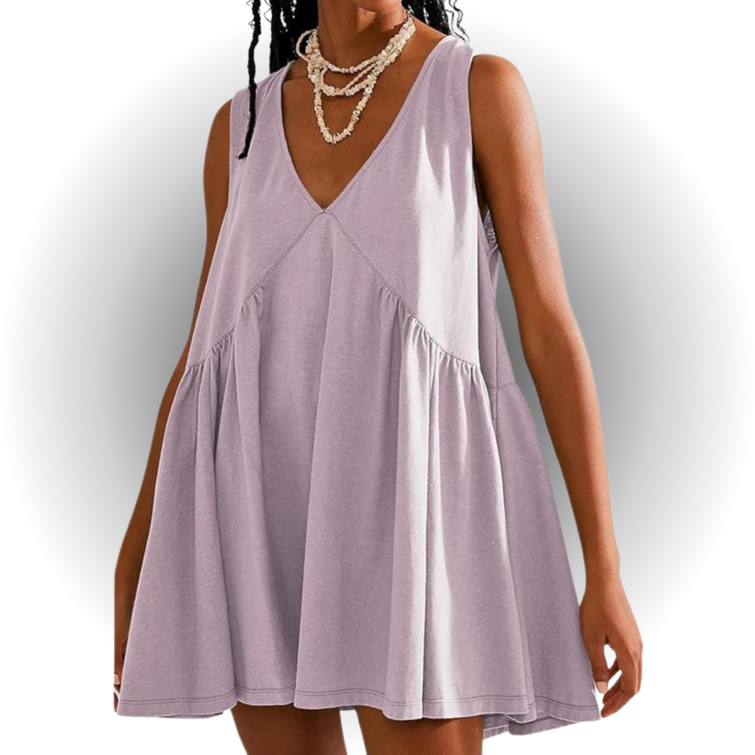 GARNETH™ – Mini Robe d'Été Décontractée sans Manches Col V